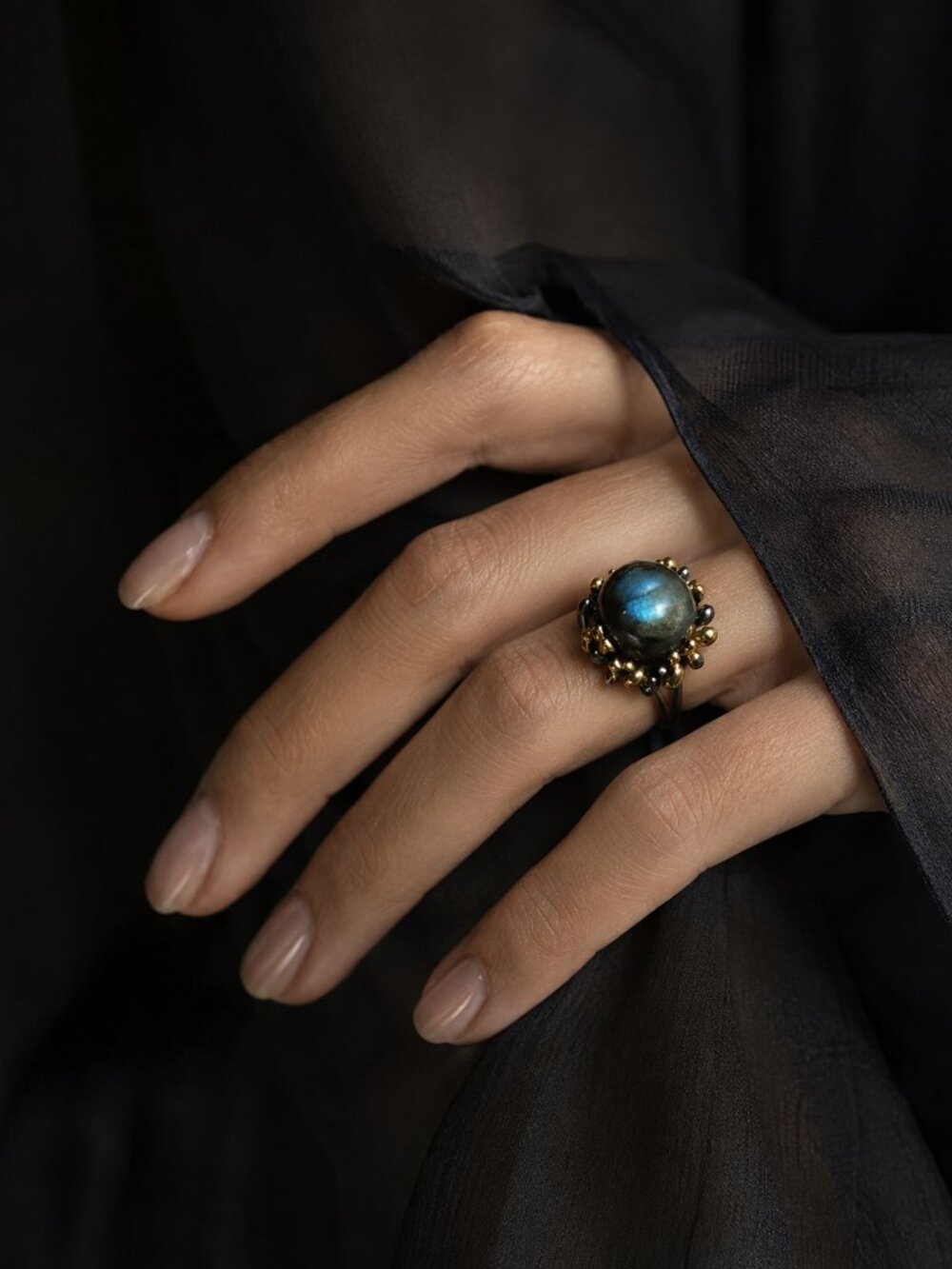 Labradorite Sterling Silver 14k Gold Ring Size 9